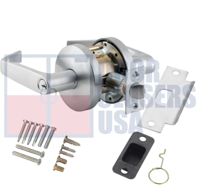 Falcon W Series W511CP6D-DAN-626-KD Grade 2 Commercial Entrance Door Lock, Key Cylinder On Outside, Push/Turn Button On Inside, Schlage C Keyway, 626 Satin Chrome Finish
