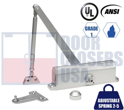 Global Door Controls TC200 Series TC201 Door Closer - Adjustable Size 2-5 Grade 1 UL10C Aluminum Finish (AL)
