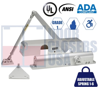 Global Door Controls TC511DA Series Door Closer - Adjustable Size 1-6 with Delayed Action Valve Grade 1 UL10C ADA Full Cover Aluminum Finish (AL)