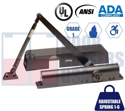 Global Door Controls TC511DA Series Door Closer - Adjustable Size 1-6 with Delayed Action Valve Grade 1 UL10C ADA Full Cover Duronotic Finish (DU)