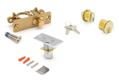 Frameless Glass Door Bottom Rail Lock Kit With Standard 11/16 in. Throw, Outside Lock Cylinder, Inside Thumbturn, 2 Keys, and Dustproof Keeper, Polished Brass Finish