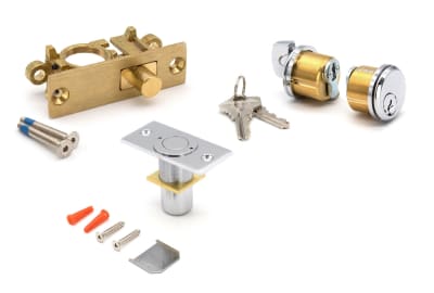 Frameless Glass Door Bottom Rail Lock Kit With Standard 11/16 in. Throw, Outside Lock Cylinder, Inside Thumbturn, 2 Keys, and Dustproof Keeper, Polished Stainless Finish