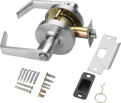 Hager Grade 2 Standard Duty Commercial Privacy Door Lock (Restroom Application), No Clutch, 3-11/32 in. Rose Trim, Coin Turn On Outside, Push Button On Inside, 626 Satin Chrome Finish