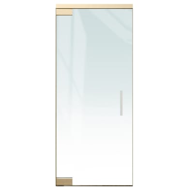 Herc-Lite Herculite "A" Right Hand 36 in. x 84 in. Glass Door, 4 in. x 9-1/2 in. Square Patch Corners Accepts 1/2 in. Glass (Glass Not Included), 1-3/4 in. x 4 in. Frame Head, Concealed Closer, 12 in. Handles, No Lock, Satin Brass Finish