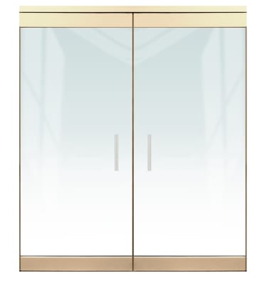 Herc-Lite Herculite "P" 72 in. x 84 in. Glass Double Door, 4 in. Tapered Door Rails, Accepts 1/2 in. Glass (Glass Not Included), 1-3/4 in. x 4 in. Frame Head, Concealed Closers, 12 in. Handles, and Locks, Polished Brass Finish
