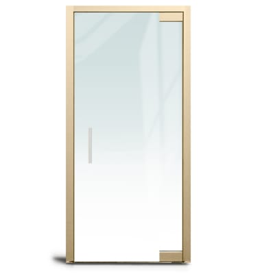 Herc-Lite Herculite "A" Left Hand 36 in. x 84 in. Glass Door, 4 in. x 9-1/2 in. Square Patch Corners Accepts 1/2 in. Glass (Glass Not Included), 1-3/4 in. x 4 in. Frame With Jambs, Concealed Closer, 12 in. Handles, No Lock, Satin Brass Finish