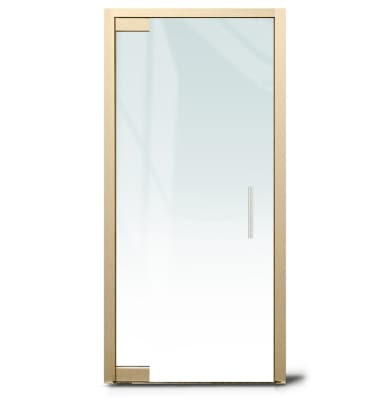 Herc-Lite Herculite "A" Right Hand 36 in. x 84 in. Glass Door, 4 in. x 9-1/2 in. Square Patch Corners Accepts 1/2 in. Glass (Glass Not Included), 1-3/4 in. x 4 in. Frame With Jambs, Concealed Closer, 12 in. Handles, No Lock, Satin Brass Finish