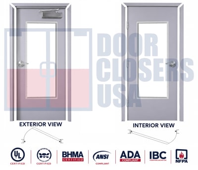 Interior Hollow Metal Door & Drywall Frame Package with Full Lite Glass Window - 36" x 84" Commercial Steel Door, Right Hand