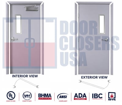 Interior Hollow Metal Door with ADA Vision Lite & Drywall Frame Package - 36" x 84" Commercial Steel Door, Left Hand Reverse