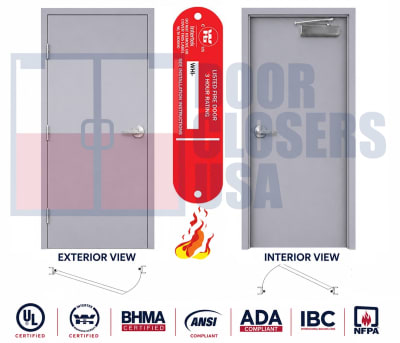 180 Min Fire Rated Exterior Hollow Metal Door & Frame Package - 36" x 84" Flush Steel Door, Left Hand Reverse