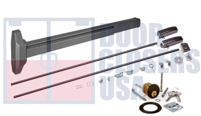 International Door Closers 5630S-3684-426-US20A Narrow Stile Surface Vertical Rod Panic Hardware With Outside Lock Cylinder For 36 in. Wide x 84 in. Tall Door, US20A Finish