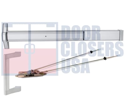 International Door Closers 7101-G1-PH-4884-AL Narrow Stile Concealed Vertical Rod Panic Hardware With Outside Pull Handle For 48 in. Wide x 84 in. Tall Door, Aluminum Finish