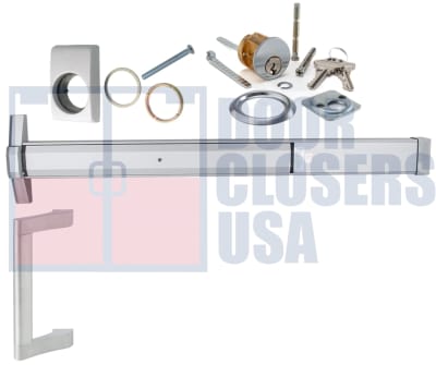 International Door Closers 7301-G1-PHRZ-48-AL Narrow Stile Rim Panic Hardware With Outside Pull Handle and Cylinder For 48 in. Wide Door, Aluminum Finish