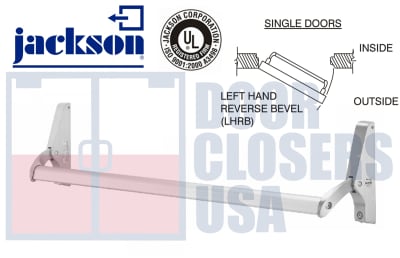 Jackson Cross Bar Rim Panic Exit Hardware With Dogging, For Single Door Applications Up To 48" Wide, Left Hand Reverse, Aluminum Finish