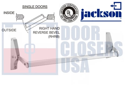 Jackson Cross Bar Rim Panic Exit Hardware With Dogging, For Single Door Applications Up To 48" Wide, Right Hand Reverse, Aluminum Finish