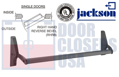 Jackson Cross Bar Rim Panic Exit Hardware With Dogging, For Single Door Applications Up To 48" Wide, Right Hand Reverse, Dark Bronze Finish