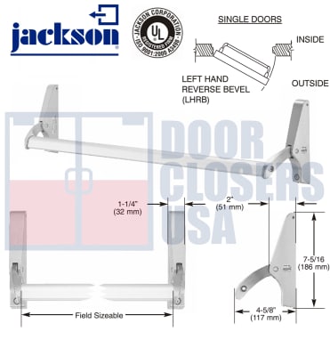 Jackson Cross Bar Rim Panic Exit Hardware With Dogging, For Single Door Applications Up To 48" Wide, Left Hand Reverse, Aluminum Finish