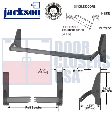 Jackson Cross Bar Rim Panic Exit Hardware With Dogging, For Single Door Applications Up To 48" Wide, Left Hand Reverse, Dark Bronze Finish
