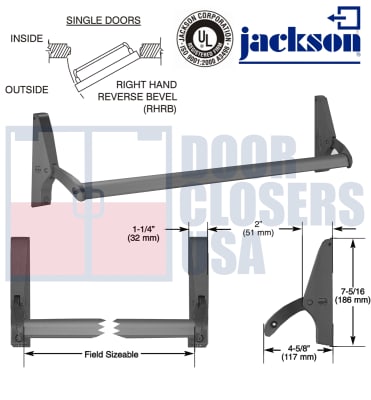 Jackson Cross Bar Rim Panic Exit Hardware With Dogging, For Single Door Applications Up To 48" Wide, Right Hand Reverse, Dark Bronze Finish