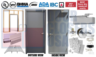 Steel-Lite 42" x 96" Pre-Hung Interior Hollow Metal Door - Wood Stud Anchor Frame, Grade 1 Hardware, USA Made (3â€“4 Week Production)