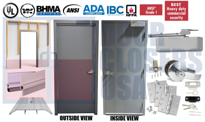 Steel-Lite 42" x 96" Pre-Hung Hollow Metal Door â€“ Welded Punch & Dimple Frame, Existing Wood Stud Retrofit, Grade 1 Hardware, USA Made (3â€“4 Week Production)