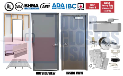 Steel-Lite 42" x 96" Pre-Hung Hollow Metal Door â€“ Welded Punch & Dimple Frame, Existing Wood Stud Retrofit, Grade 1 Hardware, USA Made (3â€“4 Week Production)