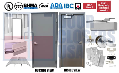 44" x 84" Pre-Hung Hollow Metal Door  Welded Punch & Dimple Frame, Existing Metal Stud Retrofit, Grade 1 Hardware, USA Made (3-4 Week Production)