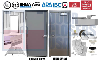Steel-Lite 48" x 96" Pre-Hung Hollow Metal Door â€“ Welded Punch & Dimple Frame, Existing Metal Stud Retrofit, Grade 1 Hardware, USA Made (3â€“4 Week Production)