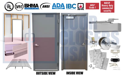 Steel-Lite 48" x 96" Pre-Hung Hollow Metal Door â€“ Welded Punch & Dimple Frame, Existing Wood Stud Retrofit, Grade 1 Hardware, USA Made (3â€“4 Week Production)