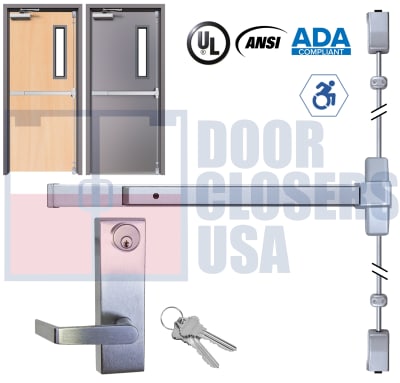 Phoenix Titan 44 Series Surface Vertical Rod Exit Device W/ HD Escutcheon Lever - Model 4427EO-36108-44L-ALUM - For 28" To 36" Wide x 108" Tall Hollow Metal or Wood Doors - Aluminum Finish - Grade 1