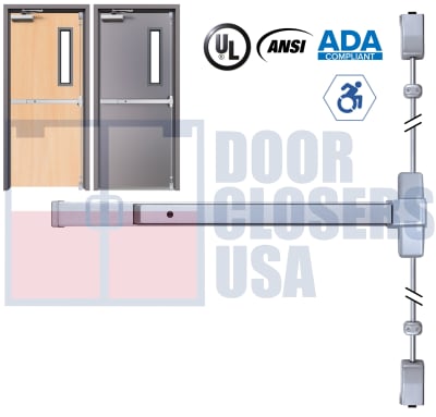 Phoenix Titan 44 Series Surface Vertical Rod Exit Device - Model 4427EO-36108-ALUM - For 28" To 36" Wide x 108" Tall Hollow Metal or Wood Doors - Aluminum Finish - Exit Only - Top and Bottom Latching - Grade 1
