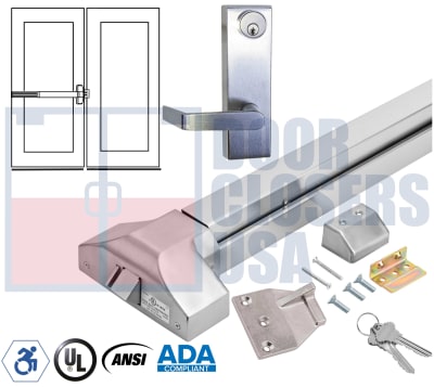Phoenix Titan 44E0-4 Double Door Rim Exit Device Kit W/ Heavy Duty Escutcheon Lever - Grade 1 Panic Bar