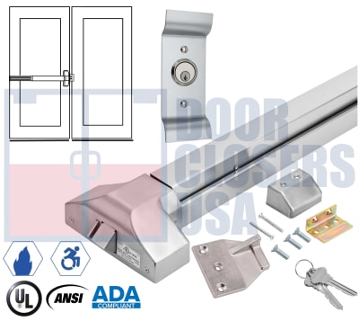 Phoenix Titan 44E0-FR-3 Fire Rated Double Door Rim Exit Device Kit W/ Pull Handle and Cylinder - Grade 1 Panic Bar