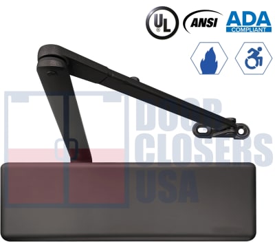 Phoenix Architectural Hardware 5 in. x 2-1/4 in. Surface Mount Door Closer - Heavy-Duty Grade 1, Adjustable Size 1â€“6, Dark Bronze Finish