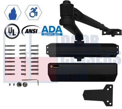 Phoenix Architectural Hardware 9-1/16 in. x 3/4 in. Grade 1 Door Closer - Black Finish - Adjustable Spring Power - Separate Sweep, Latch & Backcheck Valves - Tri-Packed with Large Parallel Arm Bracket - UL 10C Fire Rated