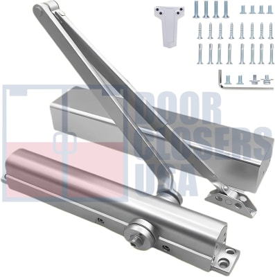 R16837 12 in. x 3/4 in. Commercial Door Closer With Adjustable Spring Size 1-6, Closing and Latch Speed Adjustment, and Backcheck Feature, Aluminum Finish