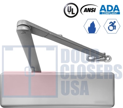 R27942 5 in. x 2-1/4 in. Surface Mount Door Closer - Heavy-Duty Grade 1, Adjustable Size 16, Aluminum Finish