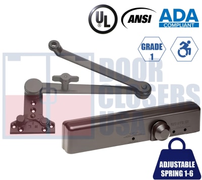 R7483 7-1/2 in. x 1 in. Door Closer - Adjustable Spring Size 1-6, Grade 1 ADA Compliant, Aluminum Alloy Body with Cushion Stop Hold Open Arm (CNS), Parallel Arm Mount Only, Duronotic Finish (DU)