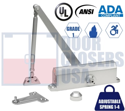 R7483 9-1/16 in. x 3/4 in. Commercial Door Closer With Adjustable Spring Size 1-4, Closing and Latch Speed Adjustment, and Backcheck Feature, Aluminum Finish