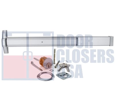 SA10672 15UZ Rim Panic Bar, 1-5/16 in. Wide x 8 in. Tall Chassis Head, 3 in. Tall Push Bar, For 36 in. Wide Door, Aluminum Finish