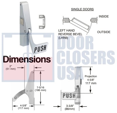 Jackson Paddle Panic Exit Hardware With Dogging, For Single Door Applications, Left Hand Reverse, Aluminum Finish