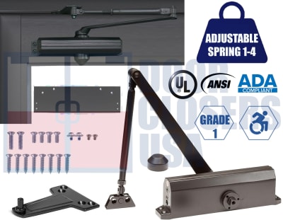 Storefront King 7900 Series ADA Door Closer Kit - Left Hand (LH) Parallel Arm Mount Adjustable Size 1-4 Grade 1 UL10C Duronotic Finish (DU)