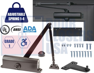 Storefront King 7900 Series ADA Door Closer Kit - Right Hand (RH) Parallel Arm Mount Adjustable Size 1-4 Grade 1 UL10C Duronotic Finish (DU)
