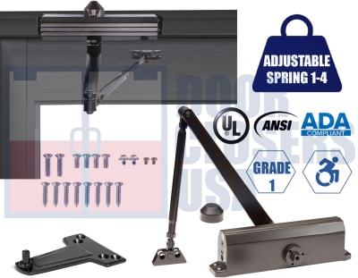 Storefront King 7900 Series ADA Door Closer Kit - Left Hand (LH) Top Jamb Mount Adjustable Size 1-4 Grade 1 UL10C Duronotic Finish (DU)