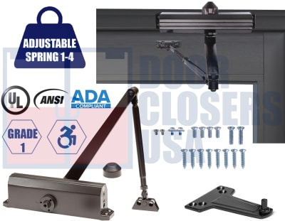 Storefront King 7900 Series ADA Door Closer Kit - Right Hand (RH) Top Jamb Mount Adjustable Size 1-4 Grade 1 UL10C Duronotic Finish (DU)