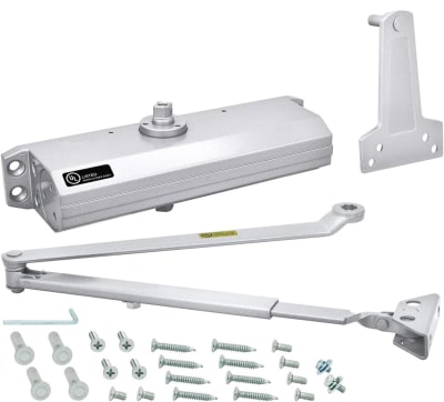 Stanley 9-1/16 in. x 3/4 in. Fully Adjustable Commercial Door Closer, Spring Size 1-6, Closing and Latch Speed Adjustment, and Backcheck Feature, Aluminum Finish