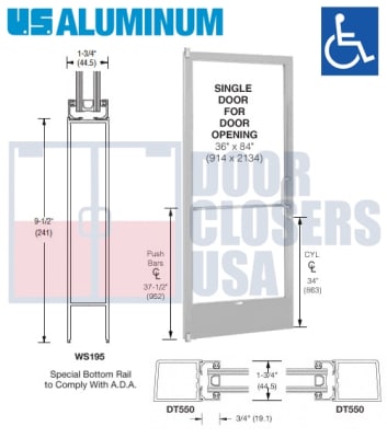 US Aluminum 250 Series Storefront Door - HLSO - 36" x 84" - Clear Anodized - Low E IG
