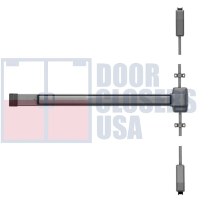 Von Duprin 2-1/2 in. Wide x 4 in. Tall Chassis Head, 2 in. Tall Push Bar, Surface Vertical Rod Panic Exit Device, For 36 in. Wide x 84 in. Tall Door, Aluminum Finish