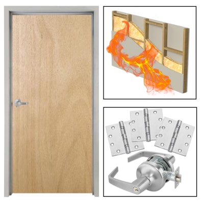 Wood-Lite 20 Minute Fire Rated Interior Commercial Wood Door and Frame, 36 in. x 84 in. Right Hand, Solid Core Unfinished Birch Veneer (Stain Ready), Includes Lever and Hardware