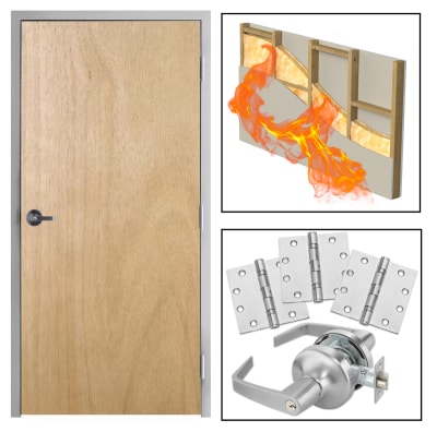 Wood-Lite 90 Minute Fire Rated Interior Commercial Wood Door and Frame, 36 in. x 84 in. Right Hand Reverse, Solid Core Unfinished Birch Veneer (Stain Ready), Includes Lever and Hardware
